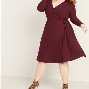 Wrap-Front Plus-Size Rib-Knit Dress